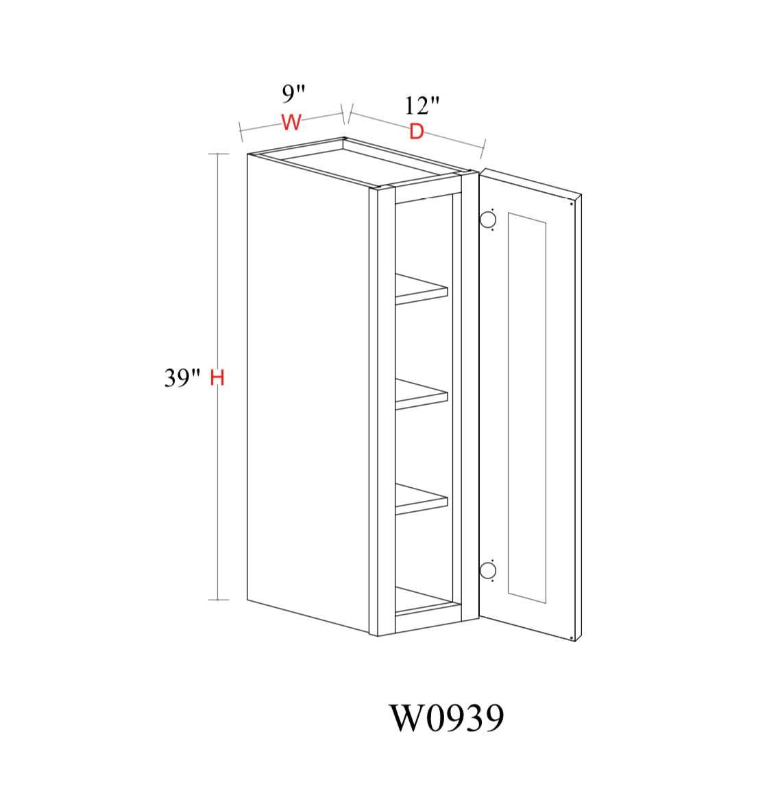 Safari Fancy Shaker Wall Cabinet SFS-W0939 — Tree Cabinetry product image