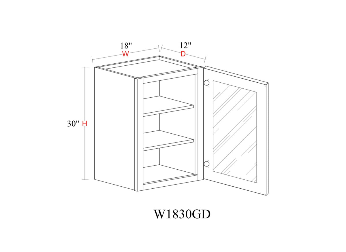 Safari Fancy Shaker Wall Cabinet SFS-W1830GD — Tree Cabinetry product image