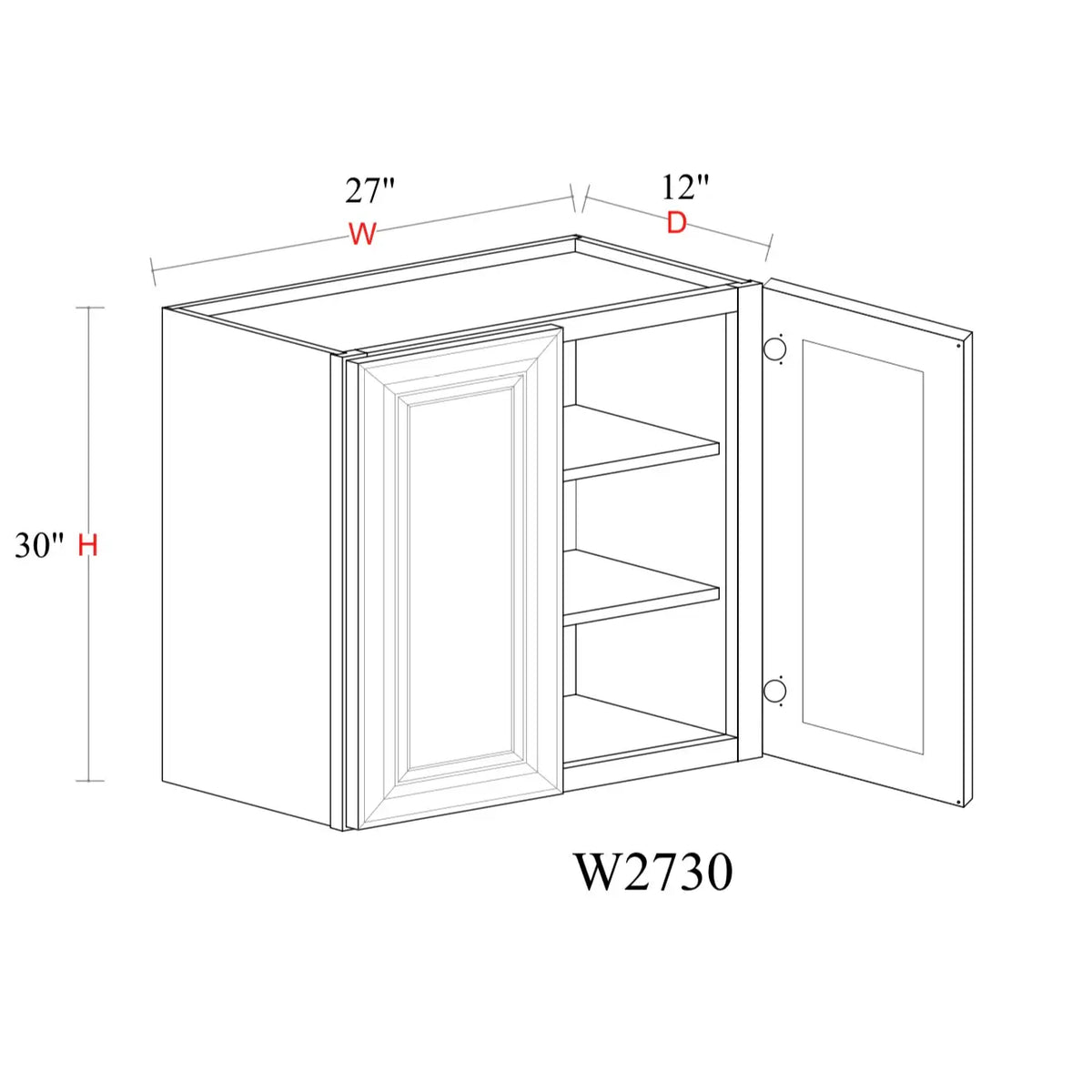Safari Fancy Shaker Wall Cabinet SFS-W2730 — Tree Cabinetry product image