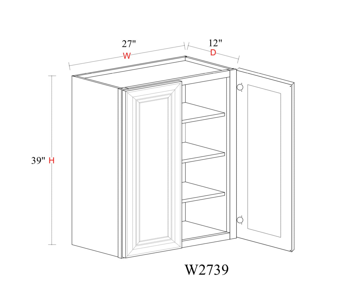Safari Fancy Shaker Wall Cabinet SFS-W2739 — Tree Cabinetry product image