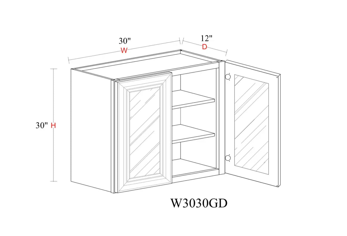 Whipped Cream Fancy Shaker Wall Cabinet WCFS-W3030GD — Tree Cabinetry product image