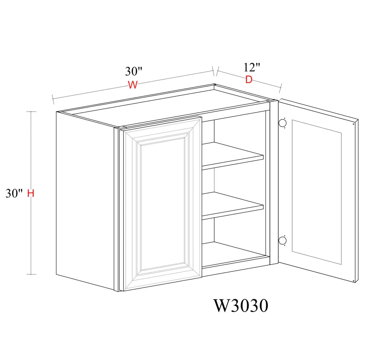 Whipped Cream Fancy Shaker Wall Cabinet WCFS-W3030 — Tree Cabinetry product image