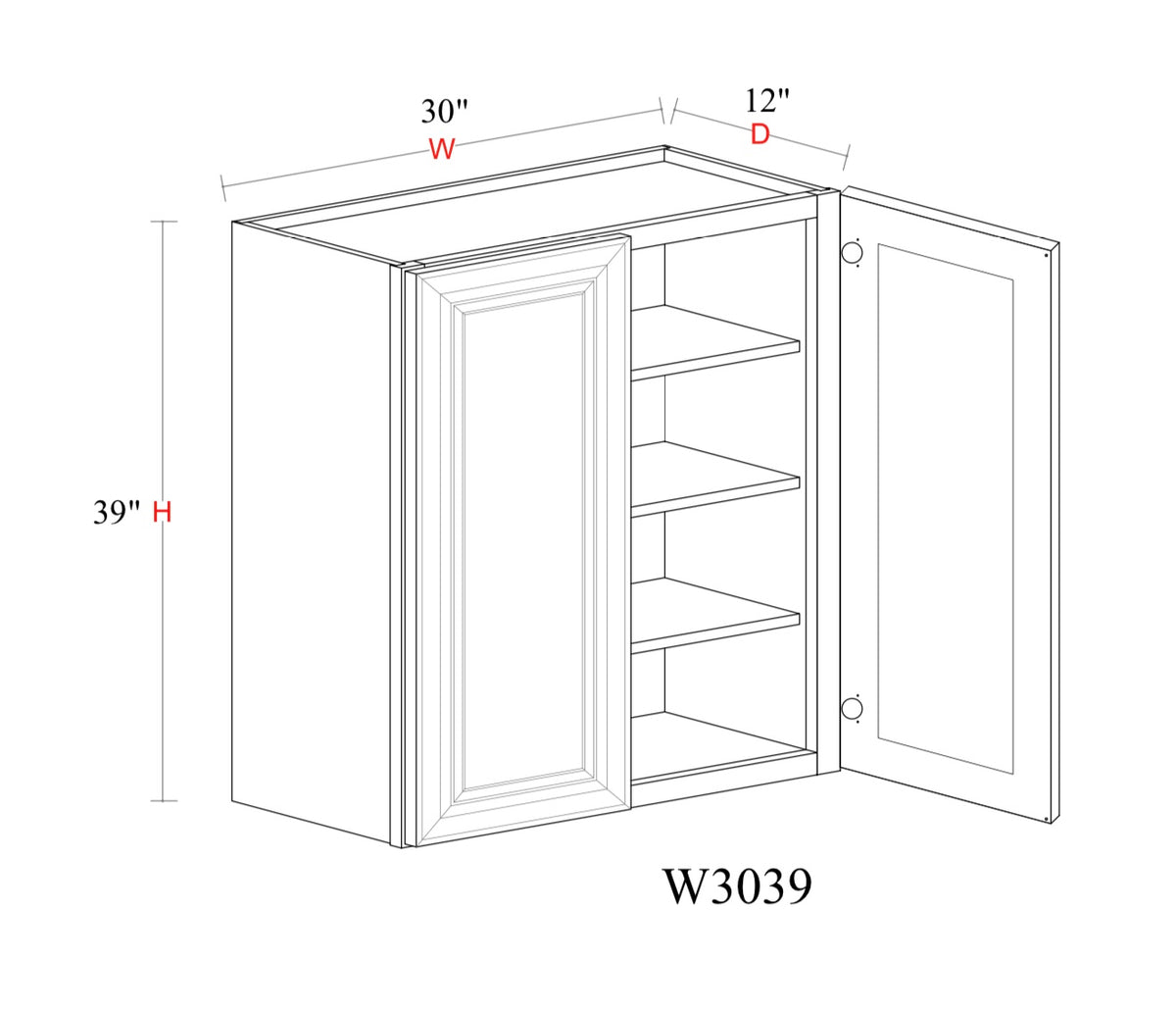 Safari Fancy Shaker Wall Cabinet SFS-W3039 — Tree Cabinetry product image