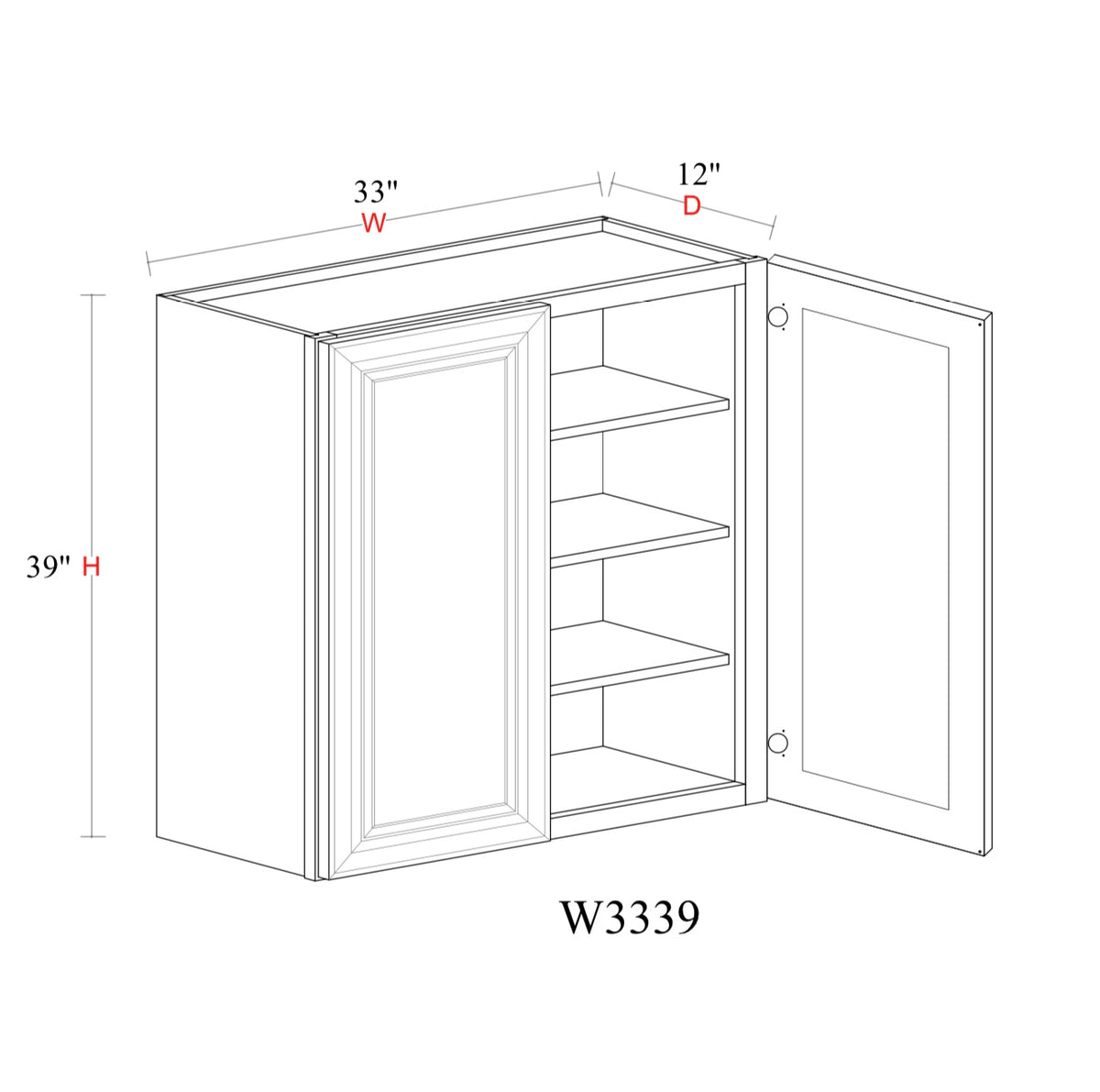 Safari Fancy Shaker Wall Cabinet SFS-W3339 — Tree Cabinetry product image