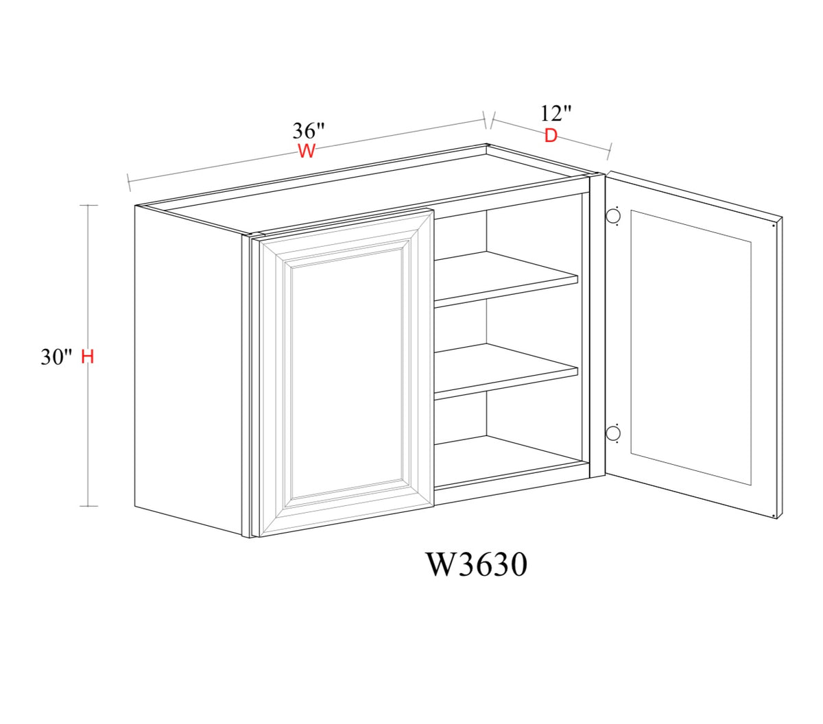 Whipped Cream Fancy Shaker Wall Cabinet WCFS-W3630 — Tree Cabinetry product image