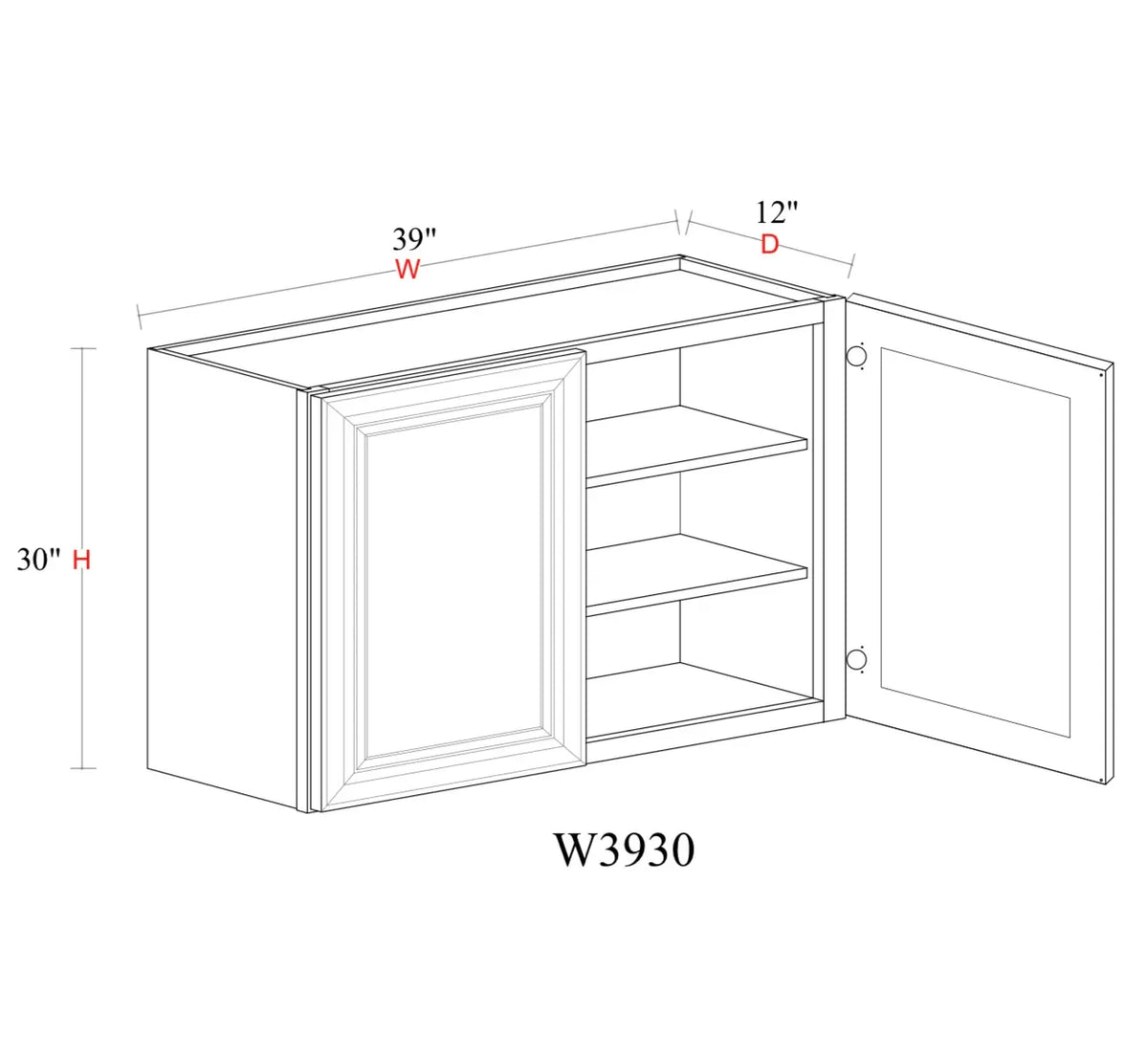 Safari Fancy Shaker Wall Cabinet SFS-W3930 — Tree Cabinetry product image