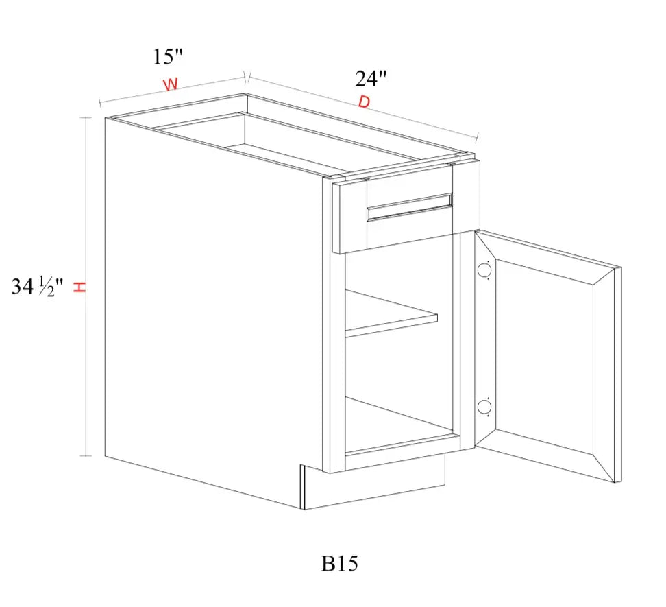 Safari Fancy Shaker Base Cabinet SFS-B15 — Tree Cabinetry product image