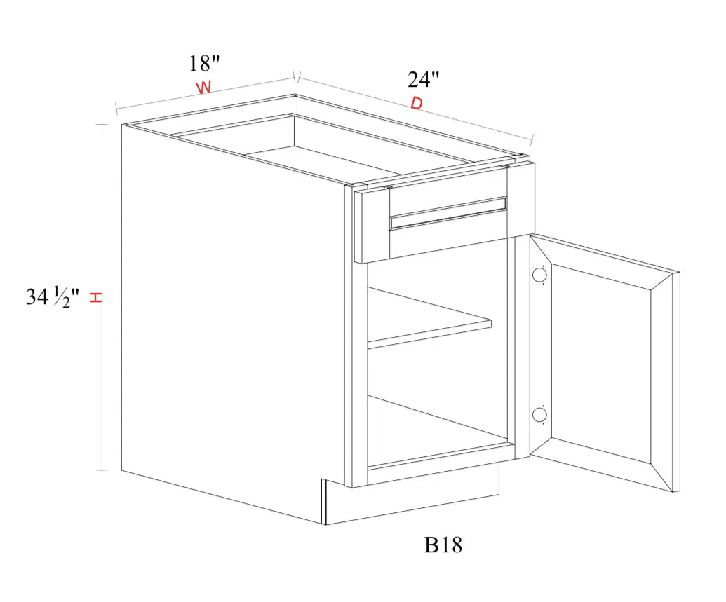 Shaker White Base Cabinet SW-B18 — Tree Cabinetry product image