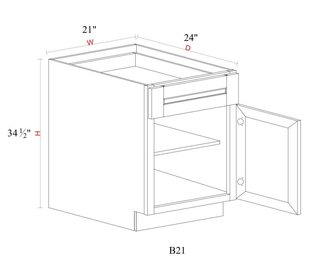 Shaker White Base Cabinet SW-B21 — Tree Cabinetry product image