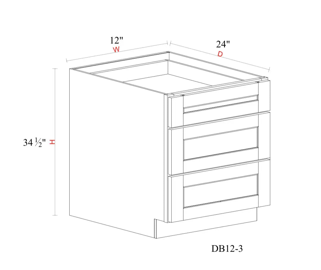 Shaker White Base Cabinet SW-DB12-3 — Tree Cabinetry product image