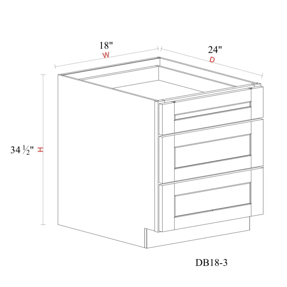 Whipped Cream Fancy Shaker Base Cabinet WCFS-DB18-3 — Tree Cabinetry product image