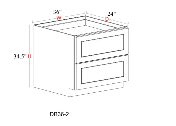 Shaker White Base Cabinet SW-DB36-2 — Tree Cabinetry product image