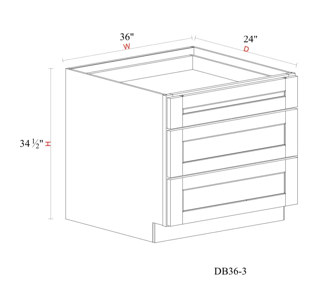 Whipped Cream Fancy Shaker Base Cabinet WCFS-DB36-3 — Tree Cabinetry product image