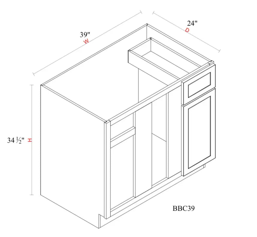 Shaker White Base Cabinet SW-BBC39 R/L — Tree Cabinetry product image