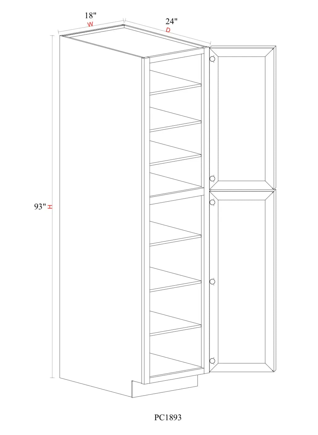 Safari Fancy Shaker Oven & Pantry Cabinet SFS-PC1893 — Tree Cabinetry product image