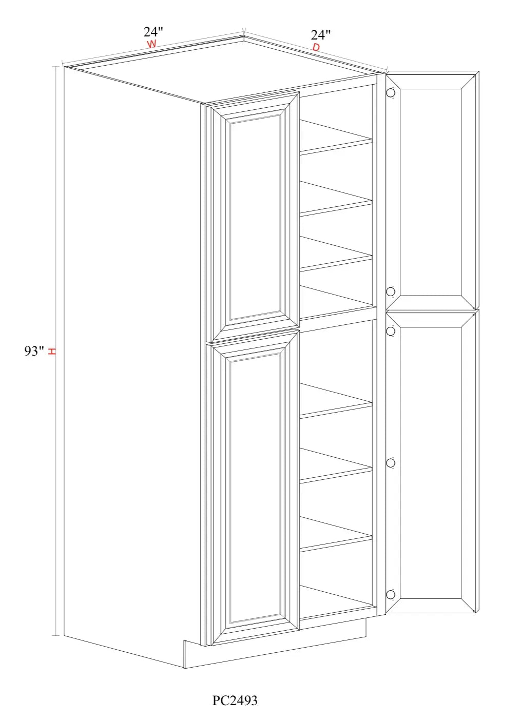 Matcha Fancy Shaker Oven & Pantry Cabinet MFS-PC2493 — Tree Cabinetry product image