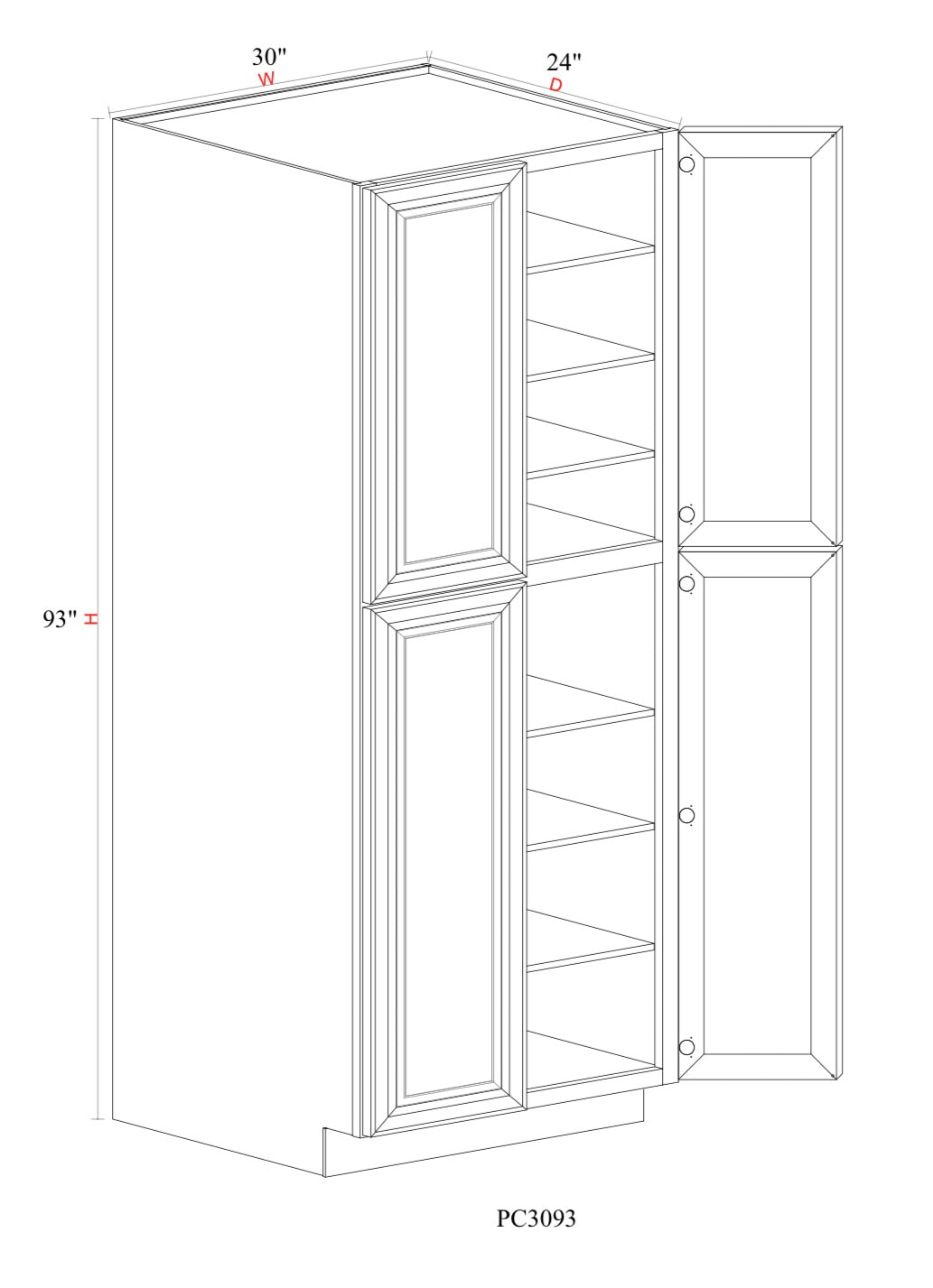 Matcha Fancy Shaker Oven & Pantry Cabinet MFS-PC3093 — Tree Cabinetry product image