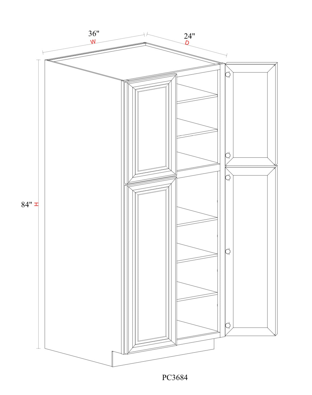 Matcha Fancy Shaker Oven & Pantry Cabinet MFS-PC3684 — Tree Cabinetry product image