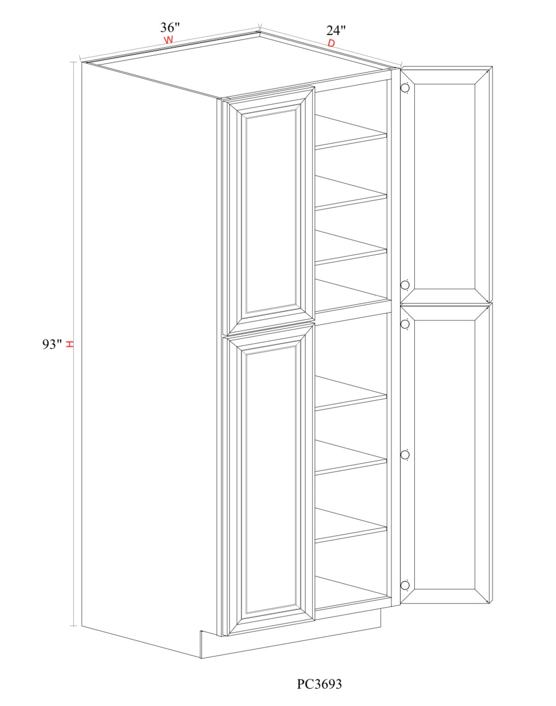 Safari Fancy Shaker Oven & Pantry Cabinet SFS-PC3693 — Tree Cabinetry product image