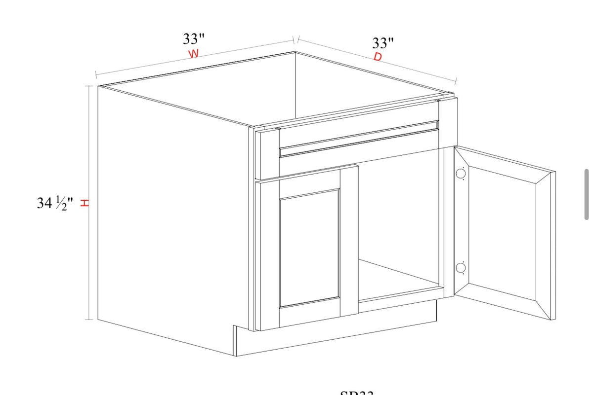 Shaker White Base Cabinet SW-SB33 — Tree Cabinetry product image
