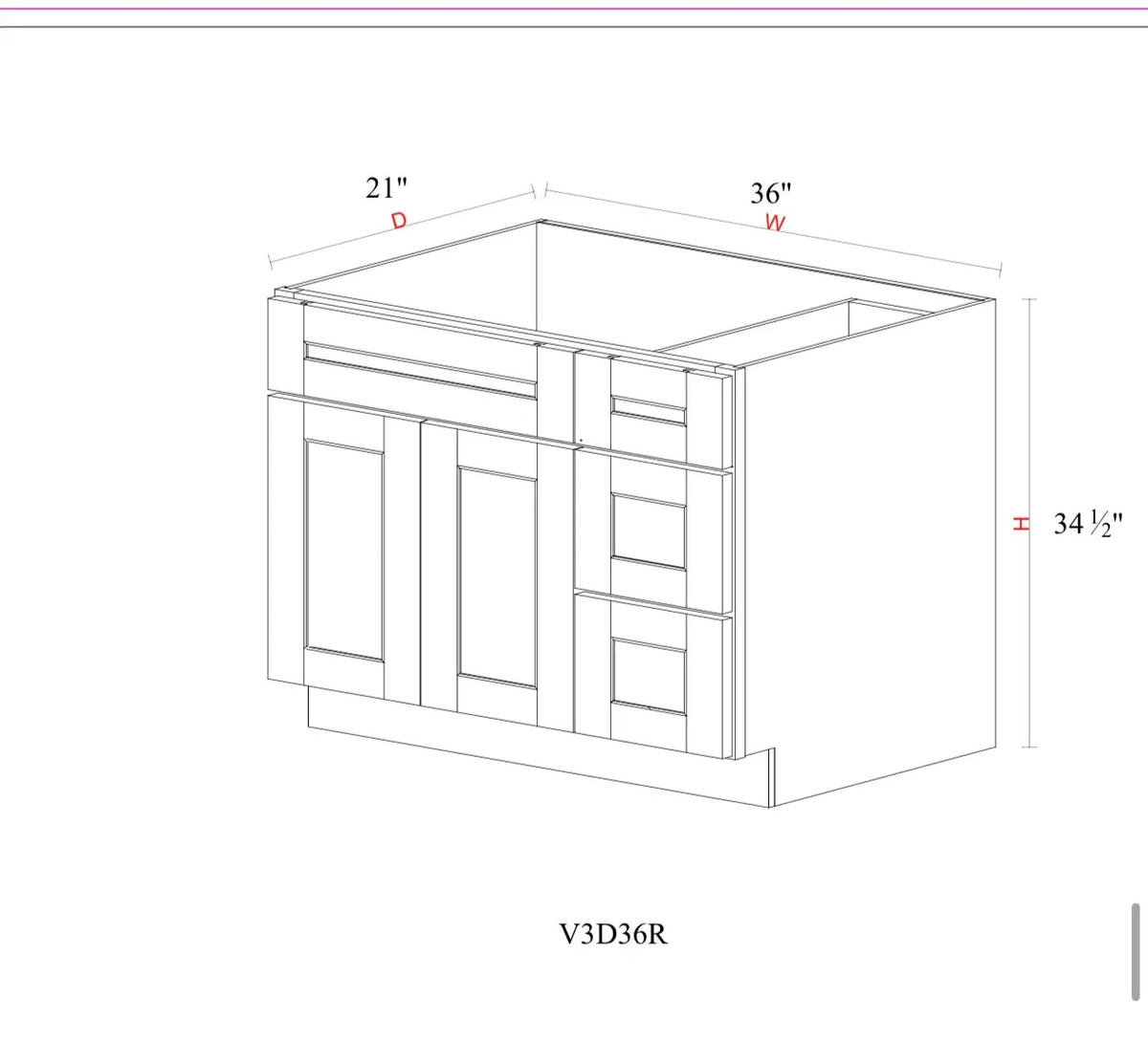 Safari Fancy Shaker Vanity SFS-V3D36R — Tree Cabinetry product image