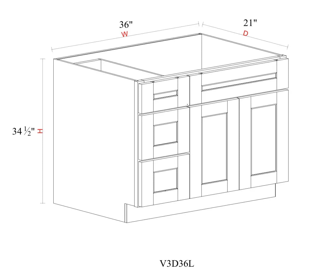 Shaker White Vanity SW-V3D36L — Tree Cabinetry product image